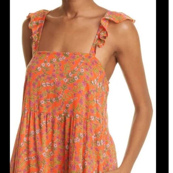 BANJANAN Penelope Dress Boundless Floral Flame Womens Size XS - Picture 2 of 13